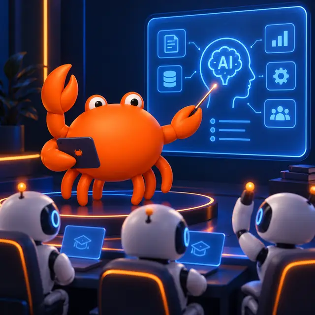 Mr Crab 7 imparte una clase de inteligencia artificial a un grupo de alumnos