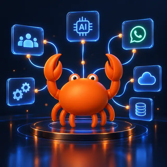 Mr Crab 7 conectado a equipo, IA, WhatsApp, nube, datos y automatizaciones