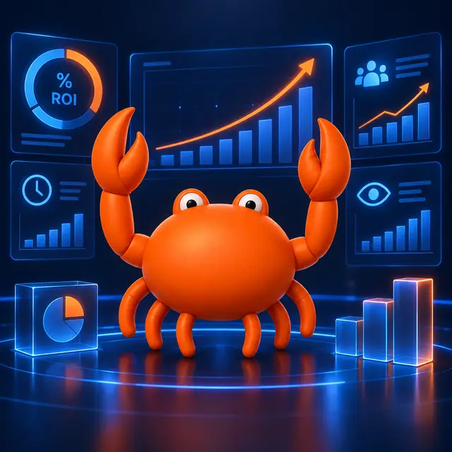 Mr Crab 7 frente a paneles de ROI, crecimiento y métricas de productividad